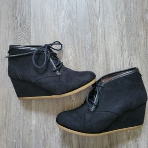 MADPAW Black Suede Bootie Wedges...size 9
